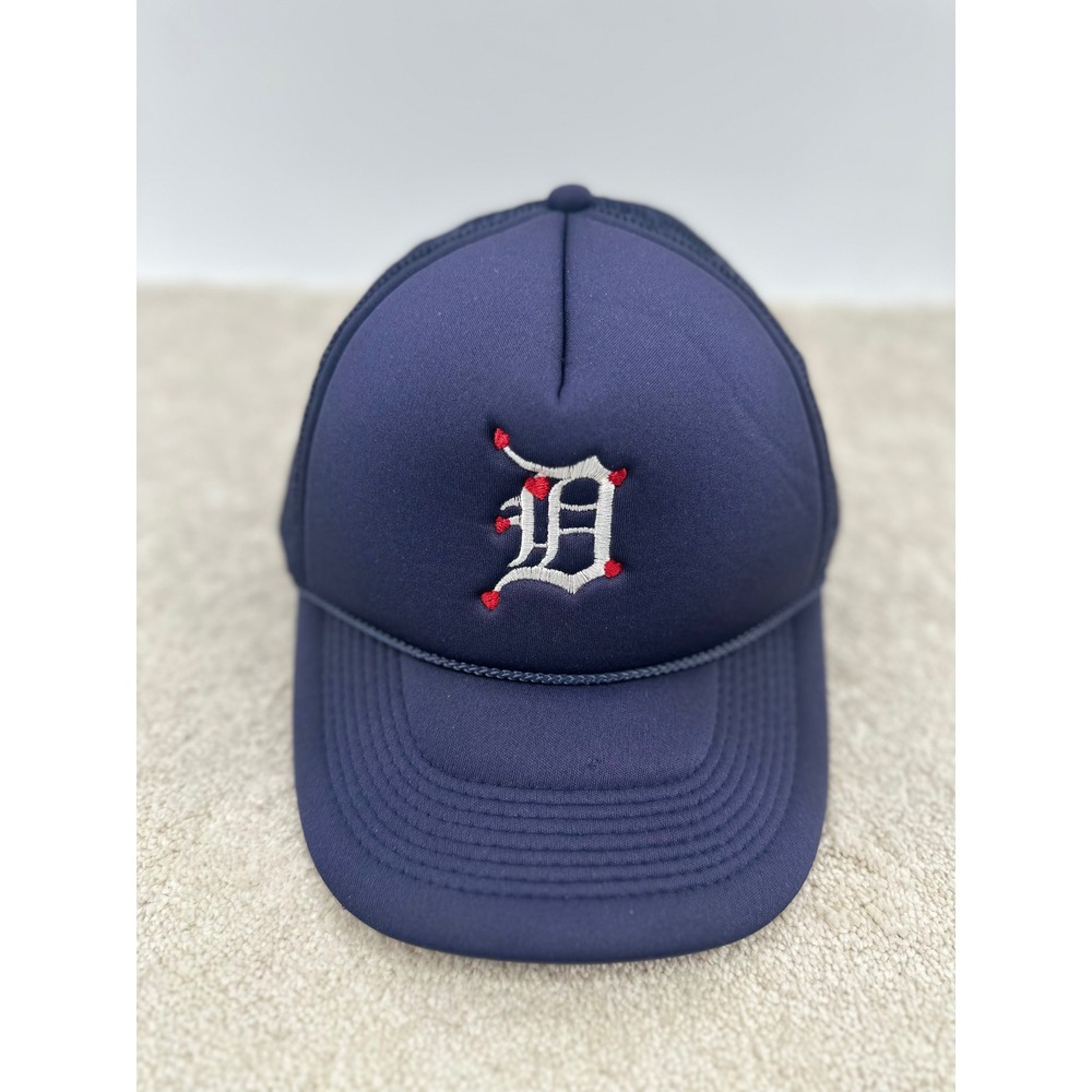 Detroit Baseball Hat Cap Snap Back Navy Trucker Embroidered Hearts D Logo NISSUN